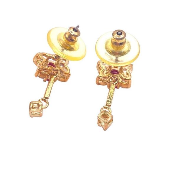 Gold red and white CZ dragonfly dangle earrings - Picture 3 of 4